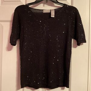 Liz Claiborne Black Sequin Short Sleeve Top